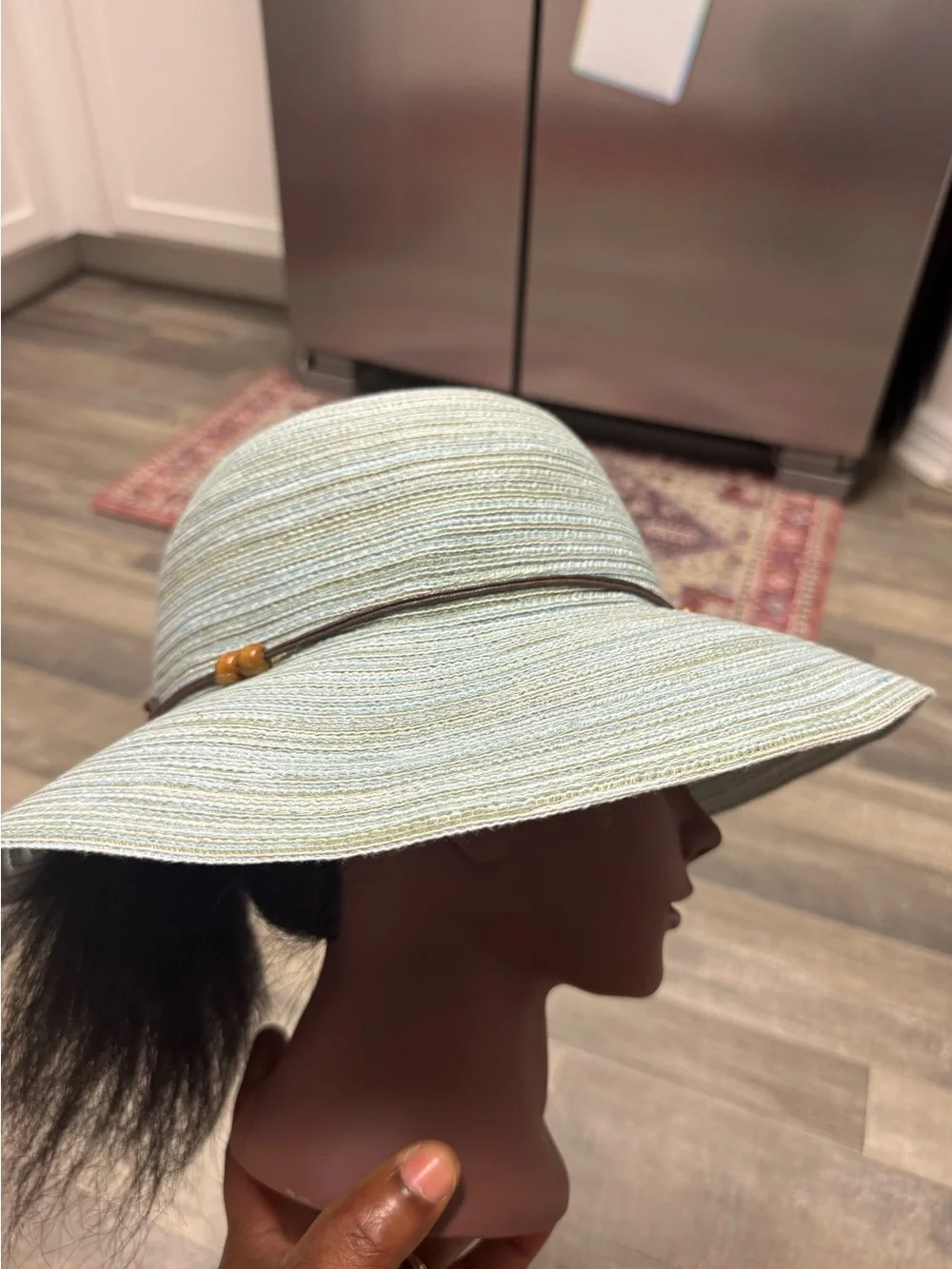 CTR Light Blue Women's Wide Brim Sun Hat Bead Detail Summer Travel Beach Fun
